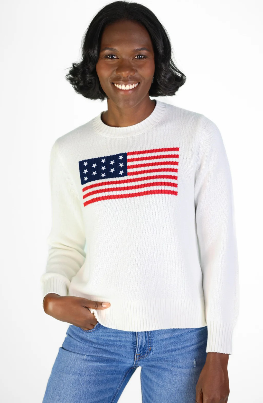White Sport Crew Flag Sweater | Duffield Lane