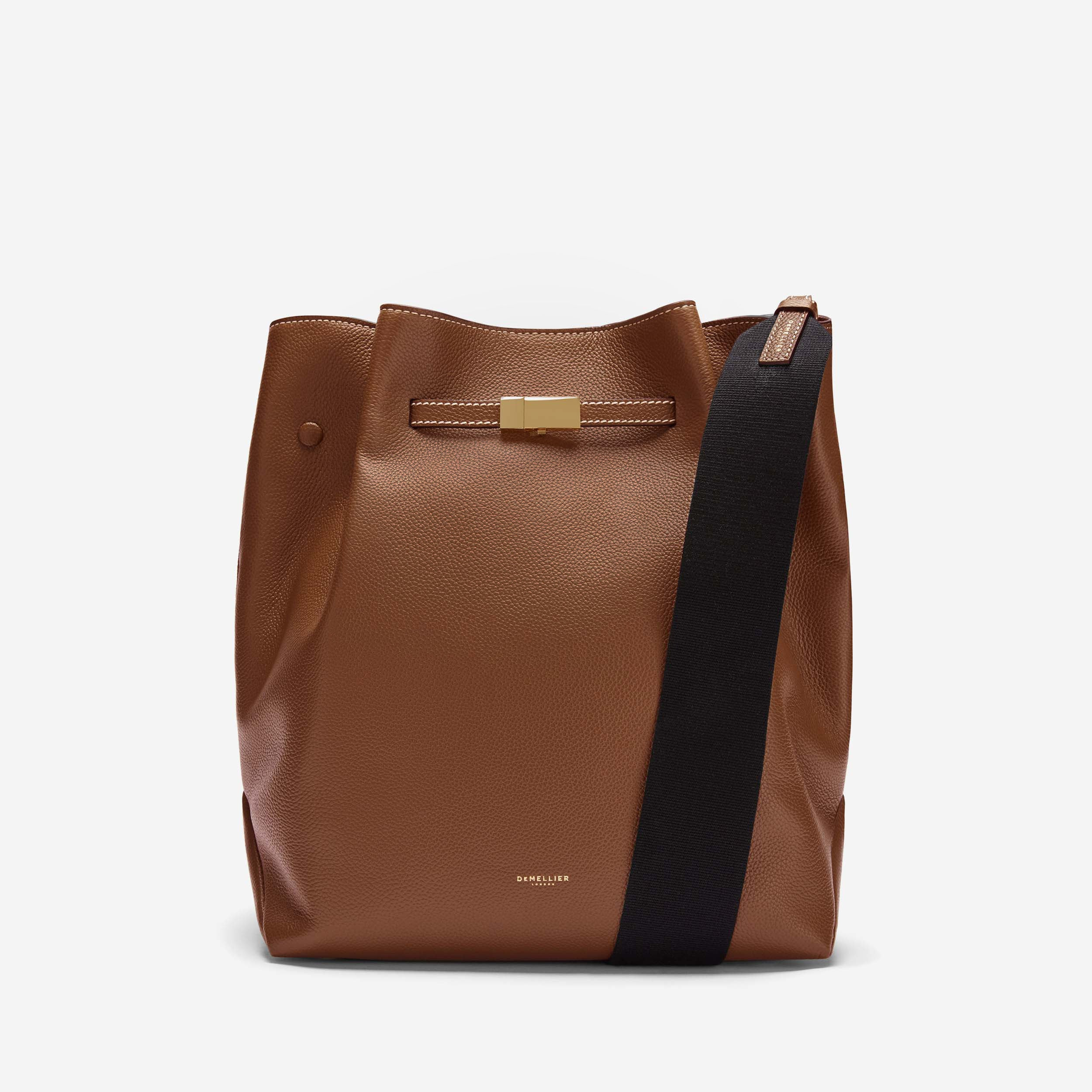 The New York Large Bucket | Tan Small Grain Ecru Stitching | DeMellier | DeMellier