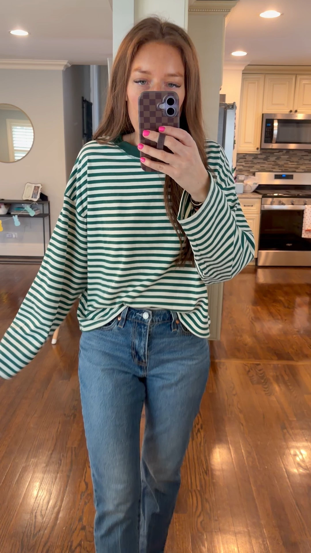 Wearing size M in top. 

Striped shirt / long sleeve / spring outfit / st Patrick’s day

#LTKdayinmylife #LTKootd #LTKmomlife