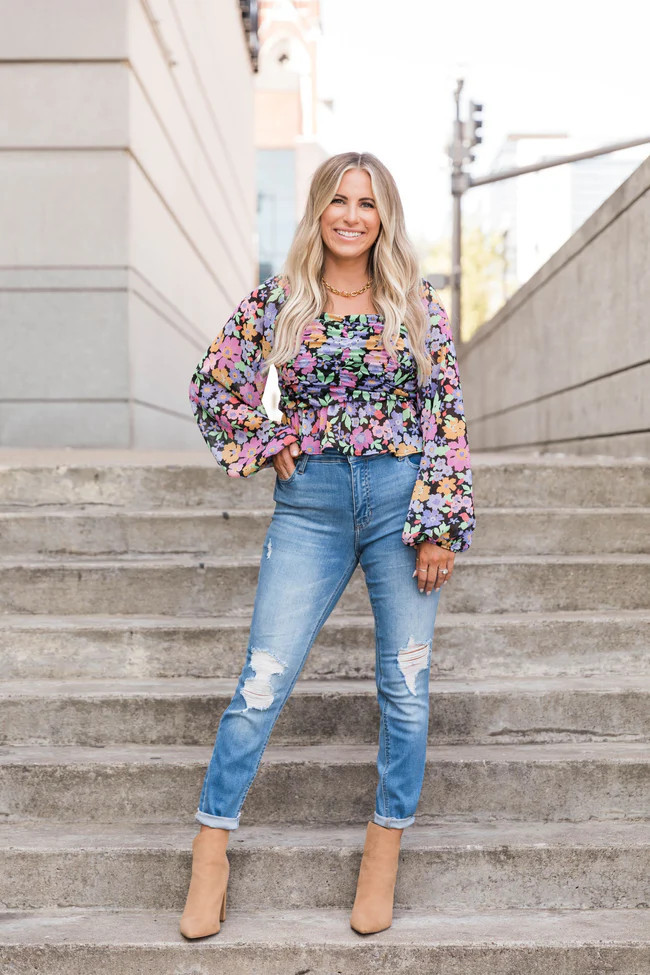 Not Like A Regular Mom Black Floral Blouse | Pink Lily