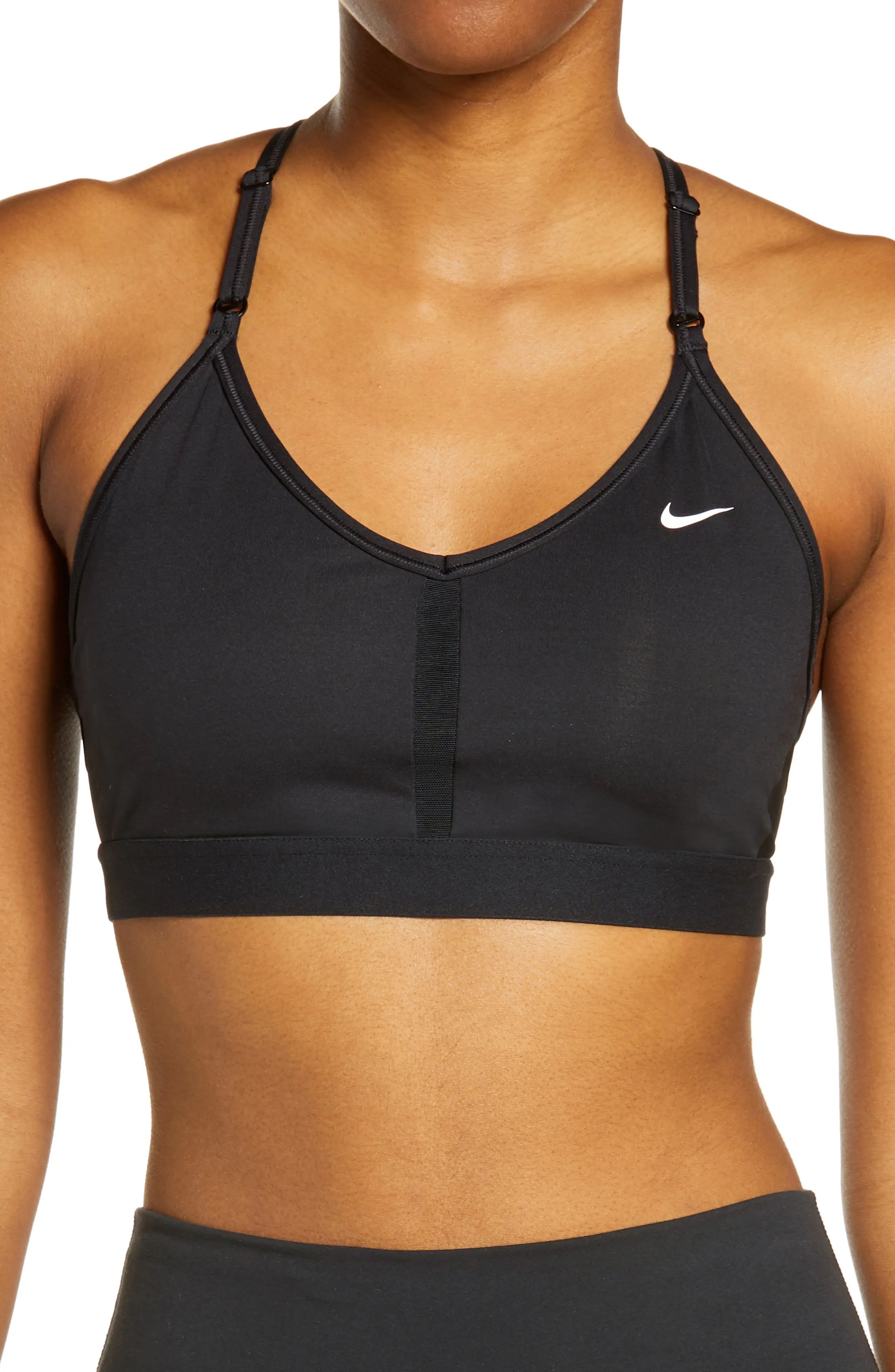 Nike Indy Mesh Inset Sports Bra in Black/Black/White at Nordstrom, Size Large | Nordstrom