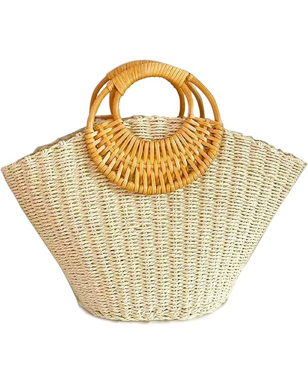 QZUnique Hand-woven Straw Bag Women Summer Beach Handbag Purse Retro Rattan Tote Clutch Travel Ba... | Amazon (US)