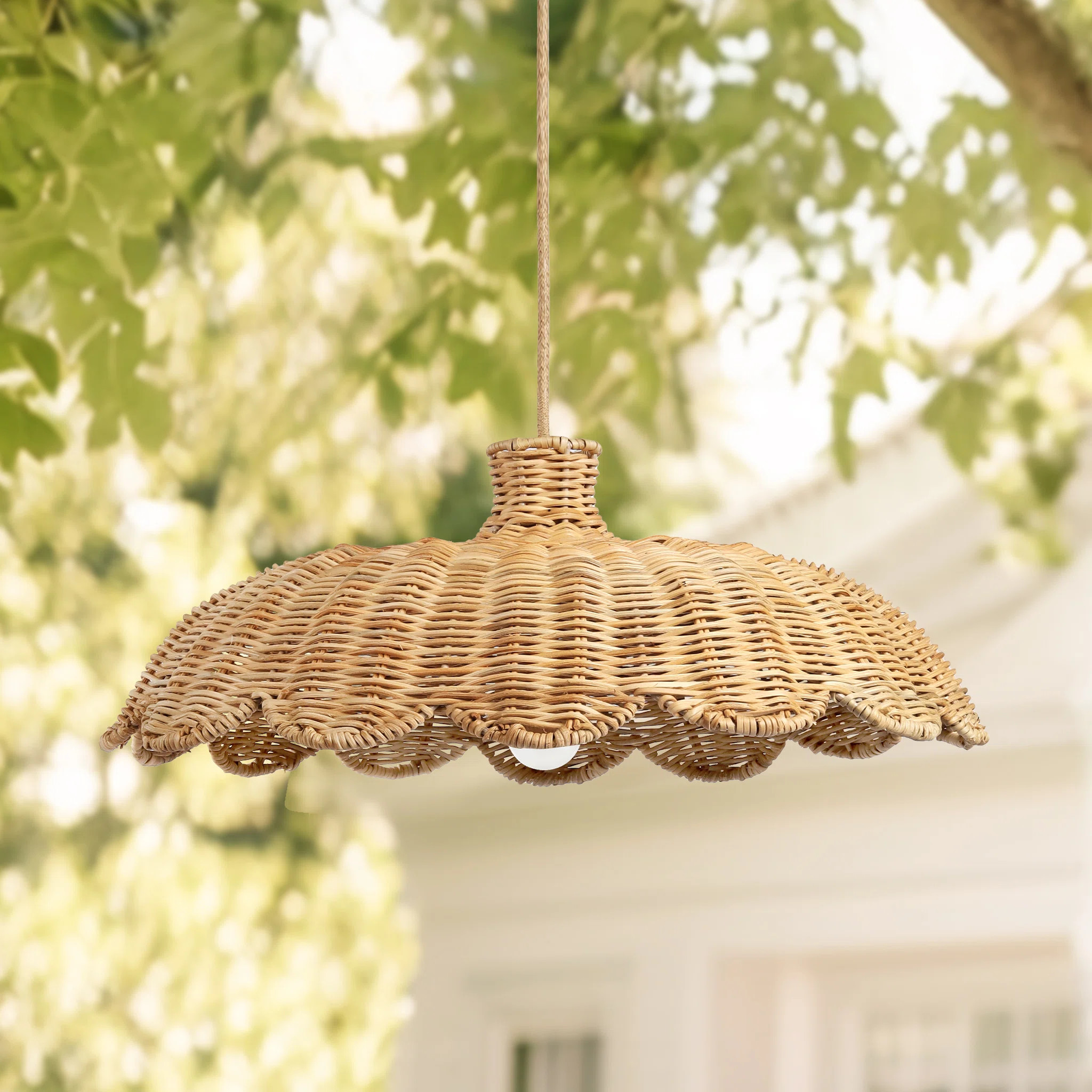 Aurelia Outdoor Rattan Pendant Light - 24" Natural Large Dome 1-Light Polished Handwoven Dimmable... | Wayfair North America