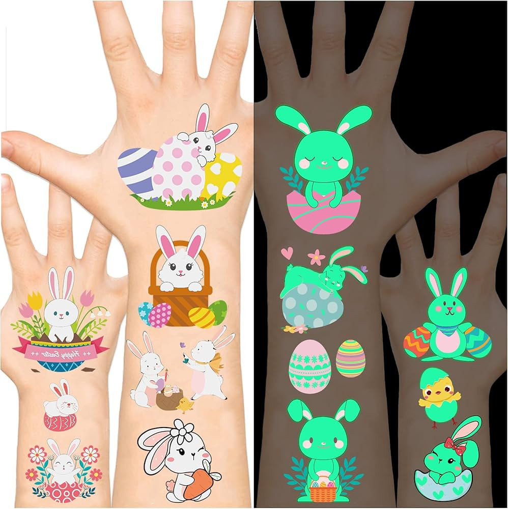 Easter Basket Stuffers Luminous Temporary Tattoos Stickers ，Glow Easter Decoration Party Suppli... | Amazon (US)
