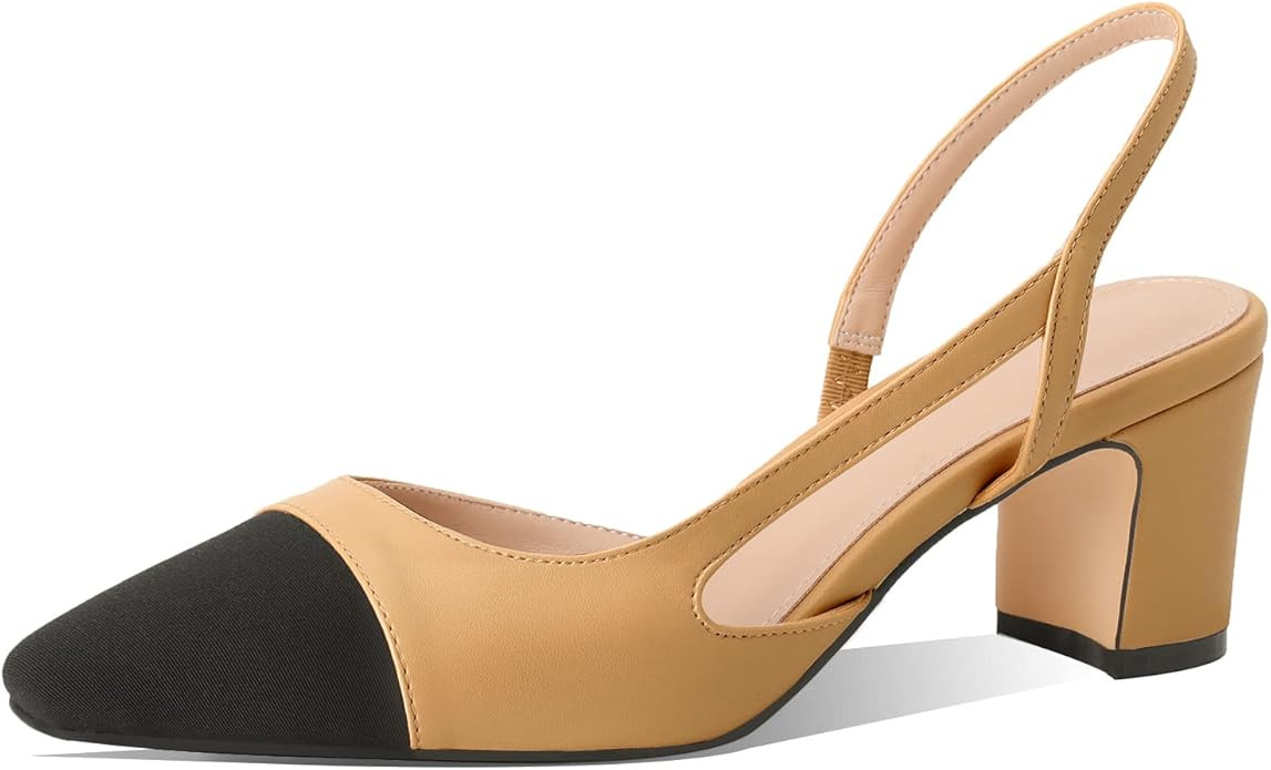 MIRAAZZURRA Women Sling Back Pumps Chunky Heels Sexy Splicing Round Toe Casual Wedding Shoes for ... | Amazon (US)