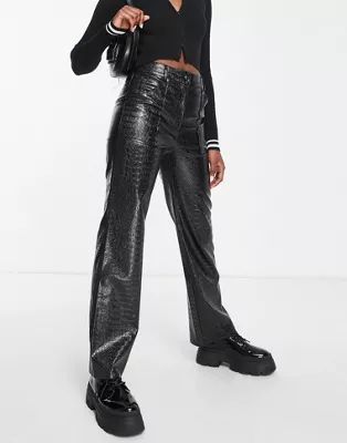 Miss Selfridge patent croc straight leg pants with side slit hem in black | ASOS (Global)