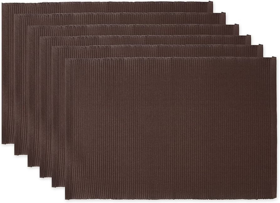 DII Basic Everyday Ribbed Tabletop 100% Cotton, Placemat Set, 13x19, Dark Brown, 6 Piece | Amazon (US)
