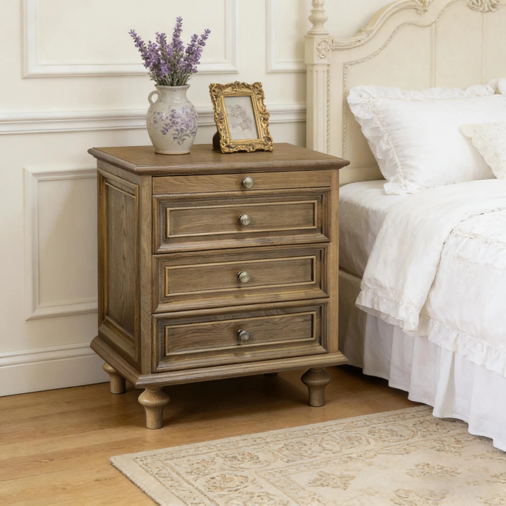 Farmhouse Nightstands with 4 Drawer,Wood Storage End Table with Hidden Pull-Out Shelf, Large Side... | Wayfair North America
