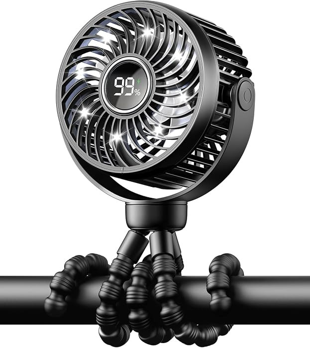 Pram Fan, Rechargeable 4-Speed Clip On Fan, Digital Display, Black | Amazon (UK)