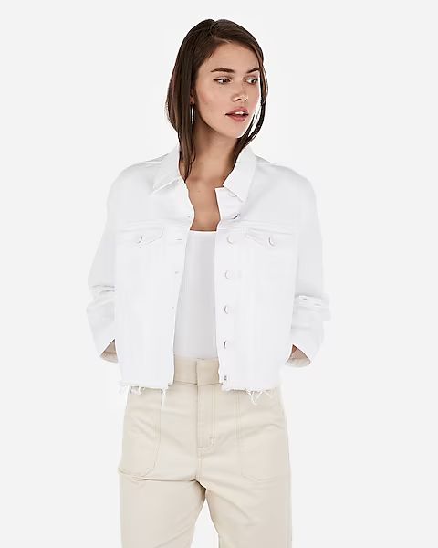 white denim easy trucker jacket | Express