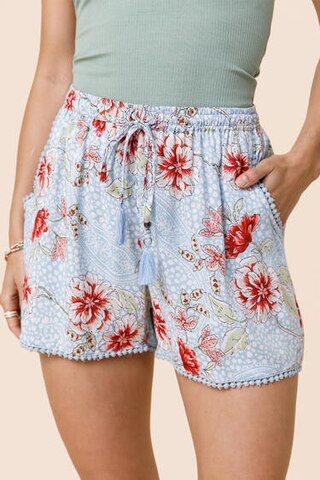 Itzel Elastic Waist Tie Floral Printed Shorts | Francesca's