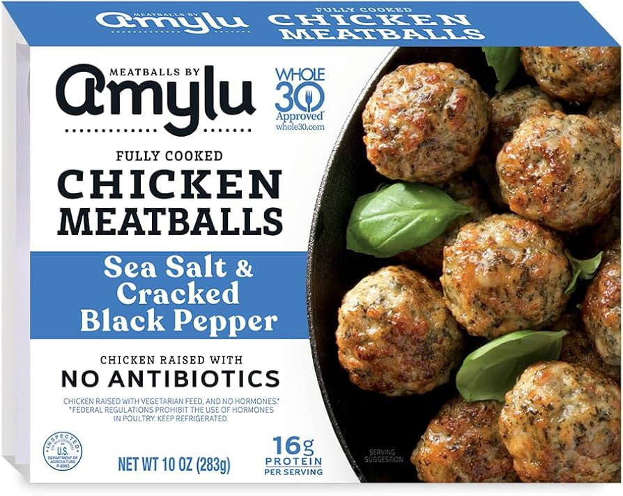 Amylu Foods Sea Salt & Cracked Black Pepper Chicken Meatballs, Natural Ingredients, 16g of Protei... | Amazon (US)