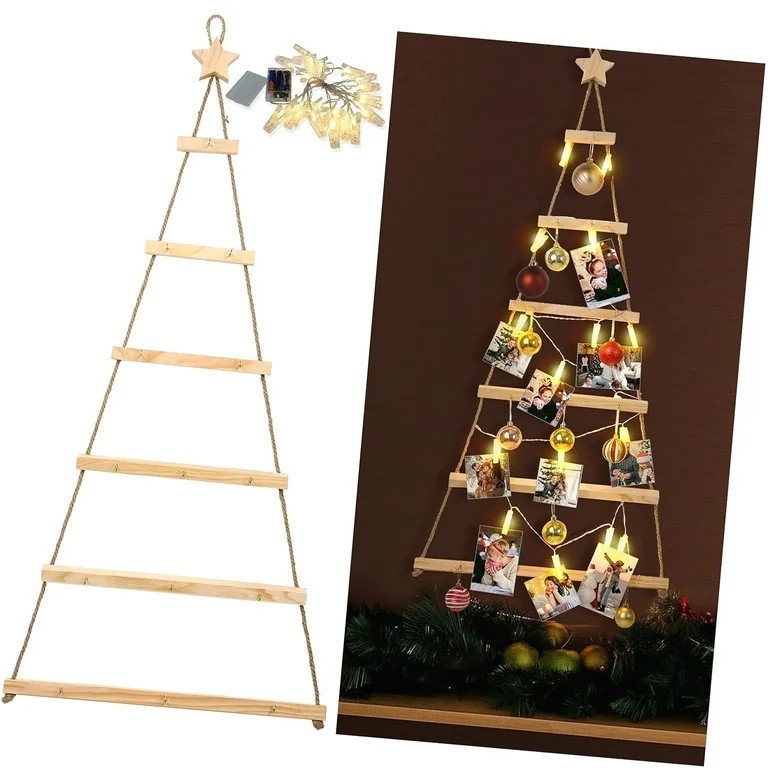 Fuliko Large Wall-Hanging Christmas Tree Display with String Lights, 49x24'' Wooden Lighted Chris... | Walmart (US)