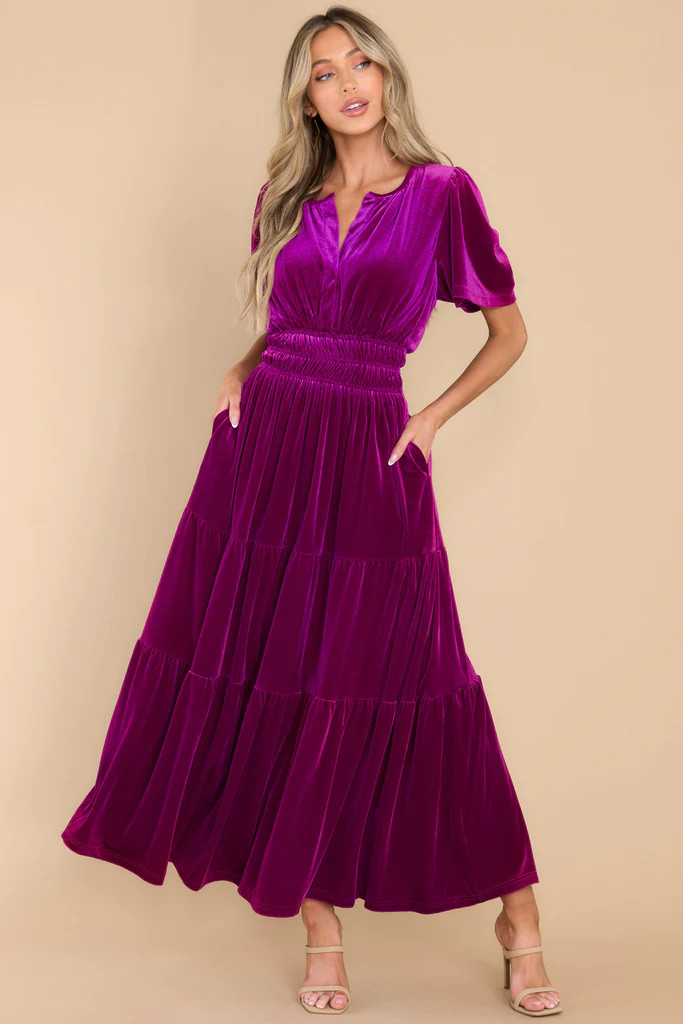 Simply Flawless Magenta Velvet Maxi Dress | Red Dress 