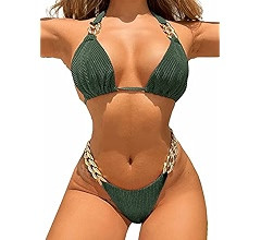 BIKINX Women's Sexy Thong Bikini Crystal Side Bottom Triangle Bikini Halter Swimsuits | Amazon (US)
