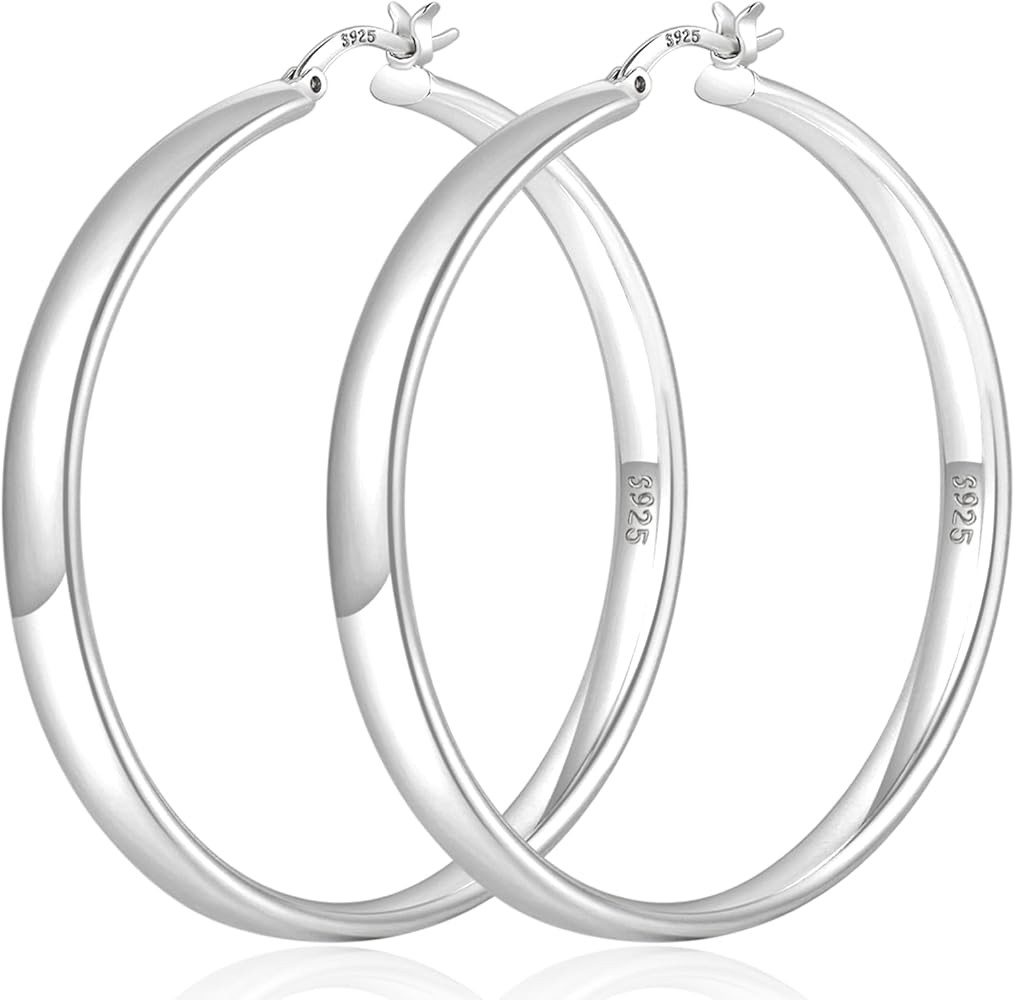 YOUNGYUE 5mm Wide 925 Sterling Silver Hoop Earrings Hypoallergenic 14K Real Gold Plated Lightweig... | Amazon (US)