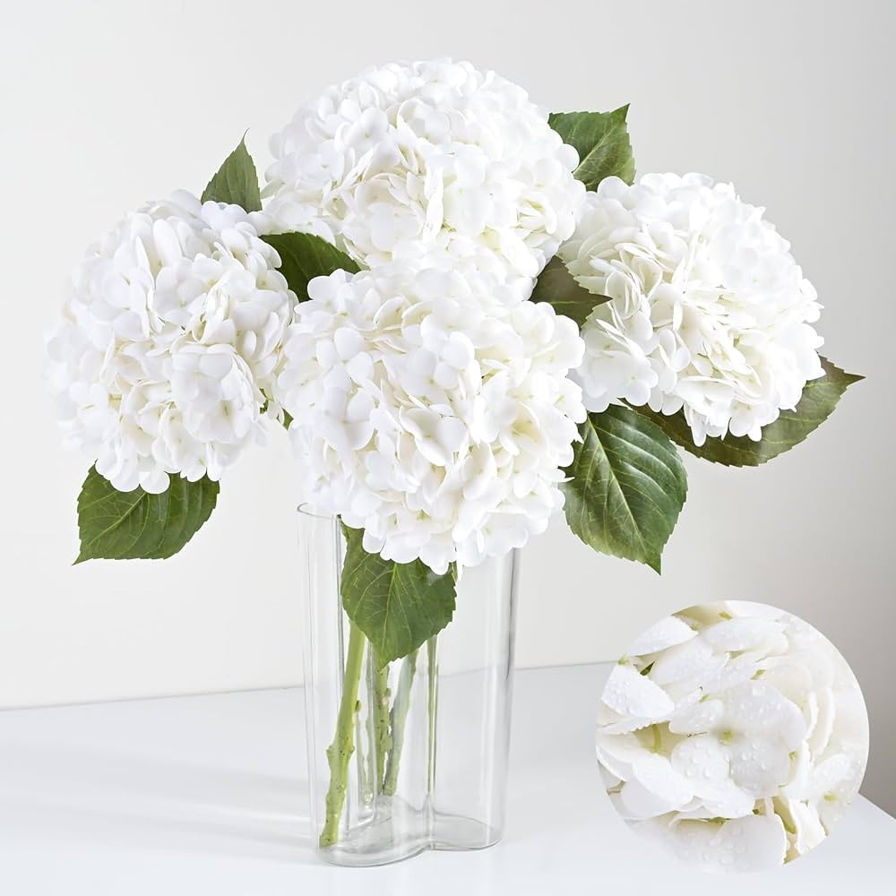 Artflower 4Pcs Real Touch Hydrangea Artificial Flowers, 22.5'' White Full Latex Faux Hydrangea Fl... | Amazon (US)