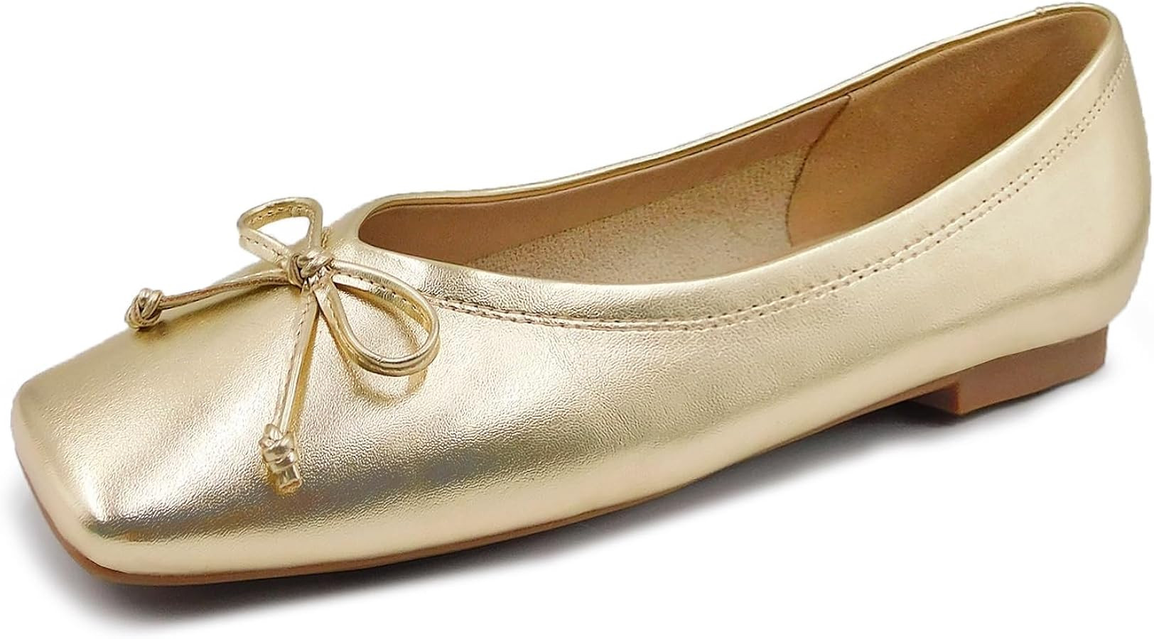 UBWDU Women's Low Heel Flat Shoes Comfortable Square Toe Bowknot Decoration Casual Ballet Shoes | Amazon (US)