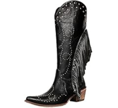 Cowgirl Fringe Boots For Women White Tassels Cowboy Boots Knee High Pointed Toe Western Boots | Amazon (US)