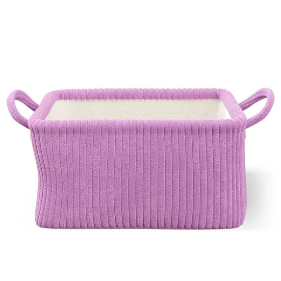 Mainstays Kids Medium Purple Ribbed Corduroy Fabric Storage Basket with Handles | Walmart (US)