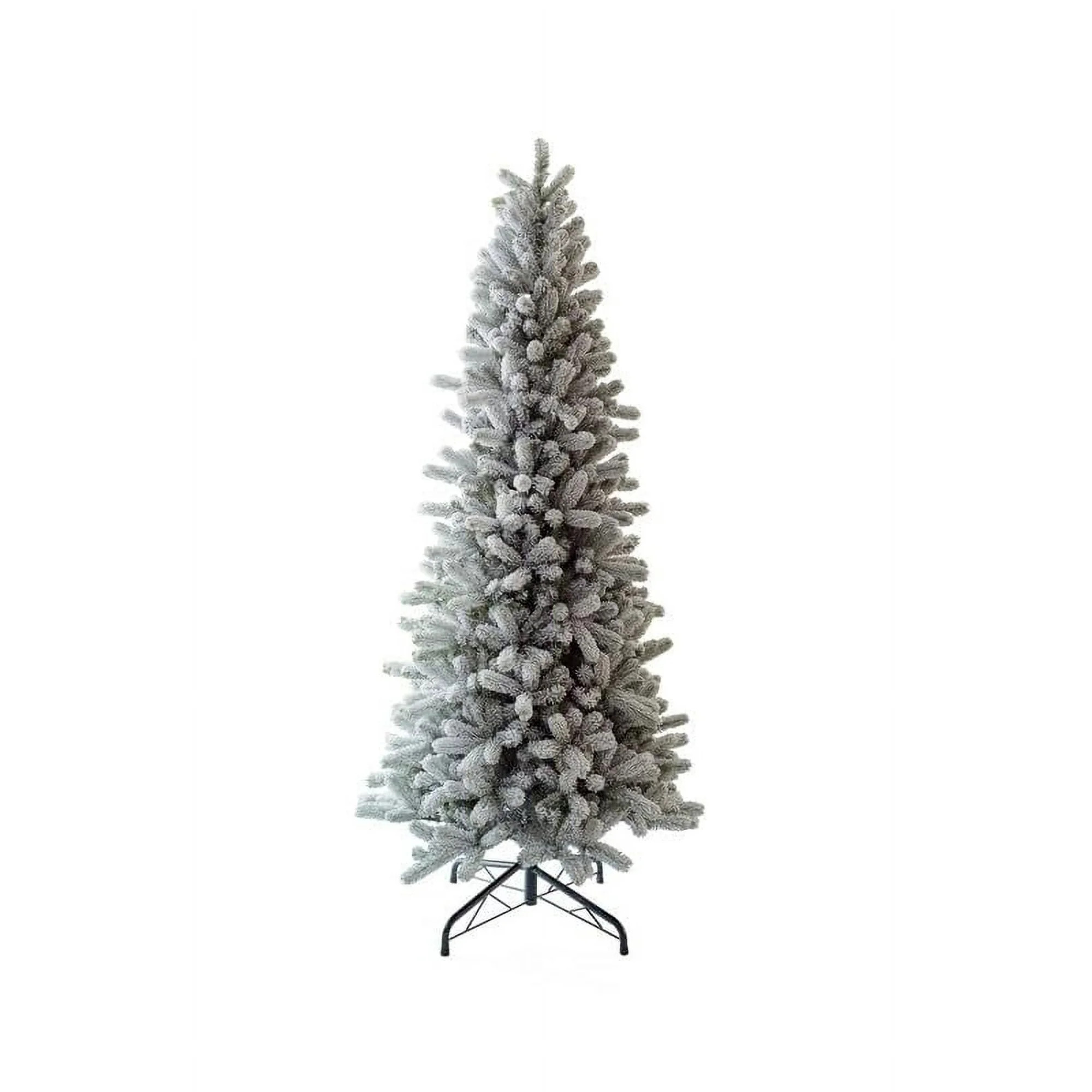 King Of Christmas 7.5ft Snow Flocked Hinged Slim Artificial Christmas Tree Unlit, King Flock Thin... | Walmart (US)