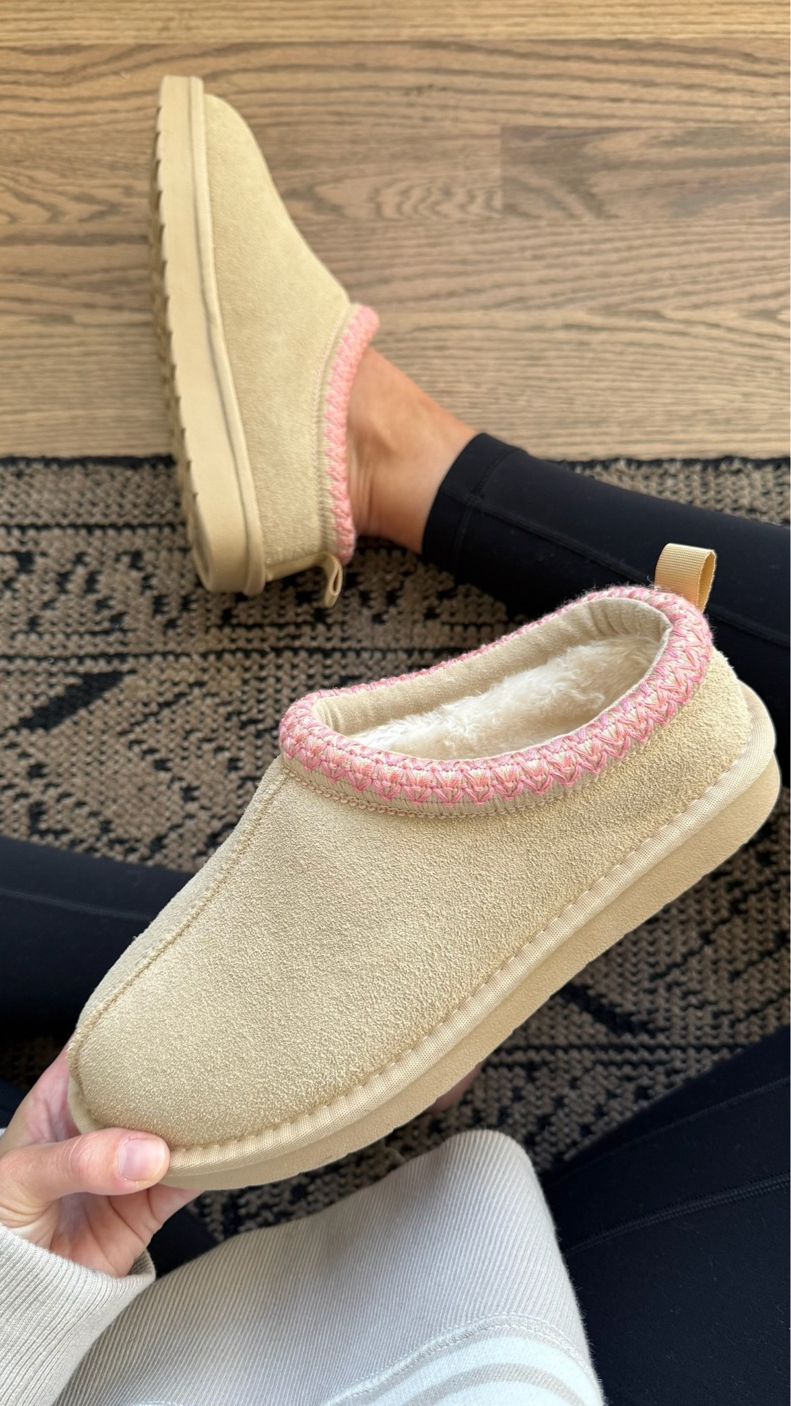 The pink trim on this faux Uggs is so cute! On sale now for prime big deal days!!