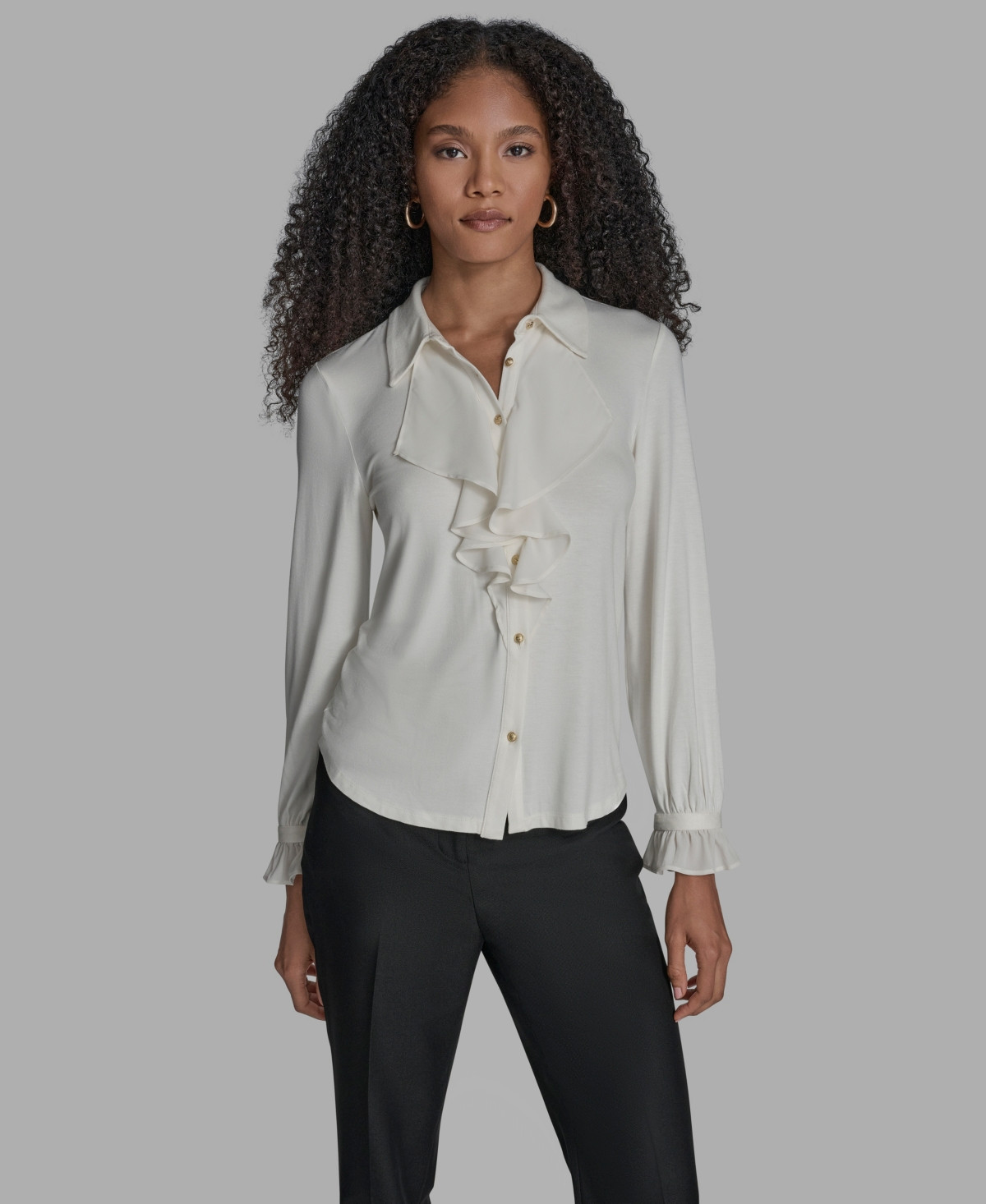 Bcbg Women's Button Down Ruffle Front Blouse - Whisper White | Macy's
