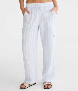 Striped Gauzy Wide Leg Cargo Pants | Aeropostale