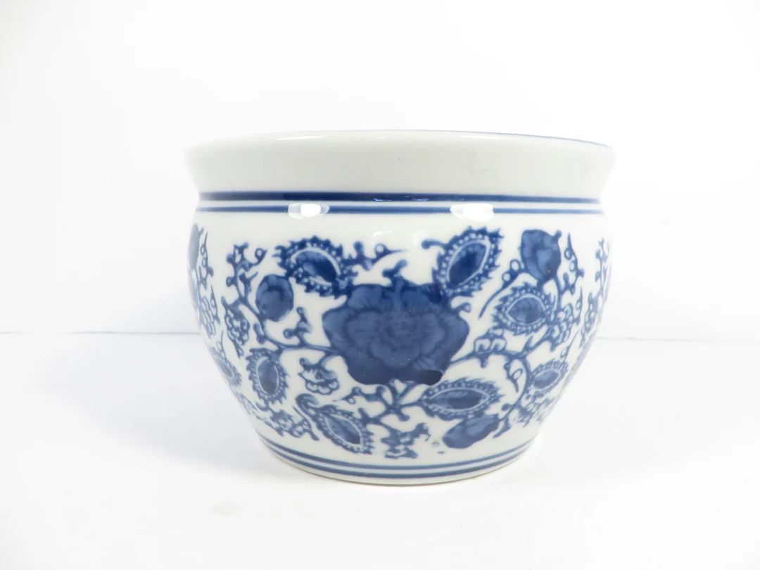 Vintage Blue White Asian Planter Vase -  Blue White Chinnoiserie Blue White Planter | Etsy (US)