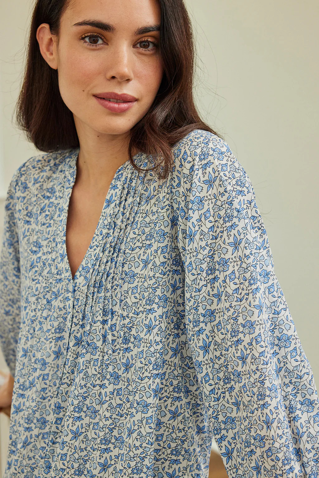 Eloise Tiered Dress in Delft Blue Garden Floral | Lake Pajamas