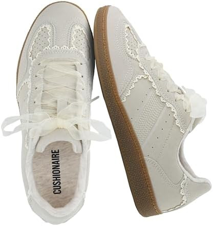 CUSHIONAIRE Belinda Lace Detail Casual Sneakers for Girls – Ribbon Lace-Up Girls Shoes with Sof... | Amazon (US)