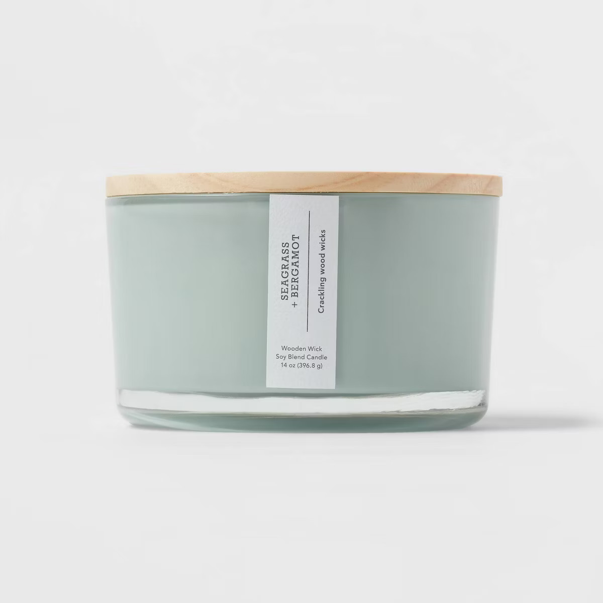 Round Base Glass Candle with Wooden Wick Seagrass and Bergamot Green - Threshold™ | Target