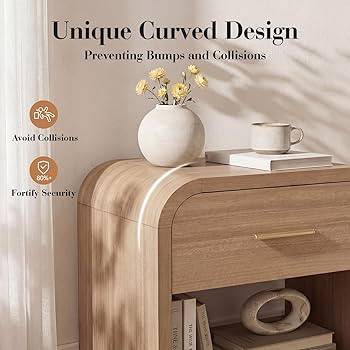 Night Stand Set of 2 [Unique Curved Profile] [FSC-Certified Wooden Board] 1-Drawer and 1 Storage ... | Amazon (US)