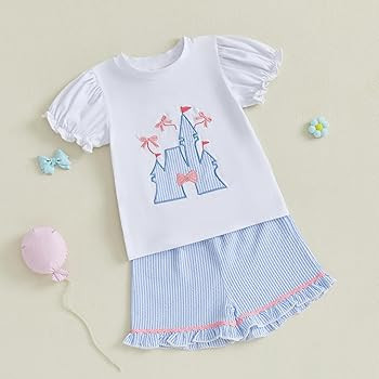 MA&BABY Toddler Girls Summer Outfit Bow Castle Embroidery T-Shirt Birthday Kids Girl Princess Clo... | Amazon (US)