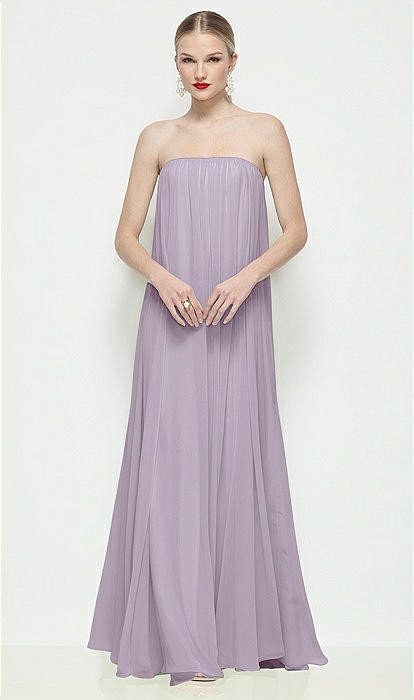 Strapless Shirred Chiffon Trapeze Maxi Dress in Lilac Haze | Dessy Group
