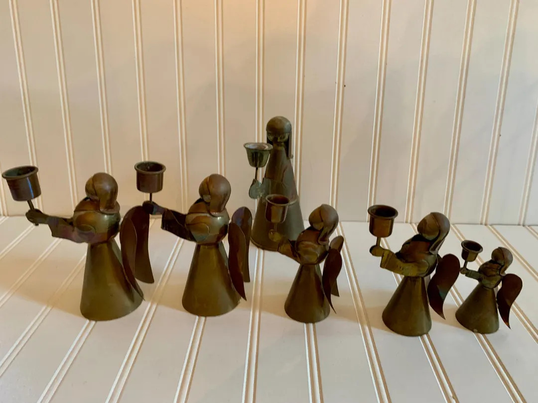 Copper Brass Set of 5 Angel 1 Monk Candle Holder-vintage Copper Brass Angel Monk Candle Holders-c... | Etsy (US)
