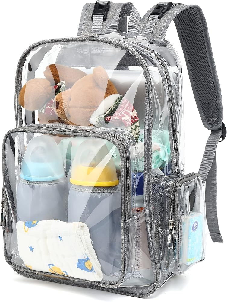 Clear Diaper Bag Backpack for Baby Girls Boys, Mom Nappy Bags for Women (Grey) | Amazon (US)