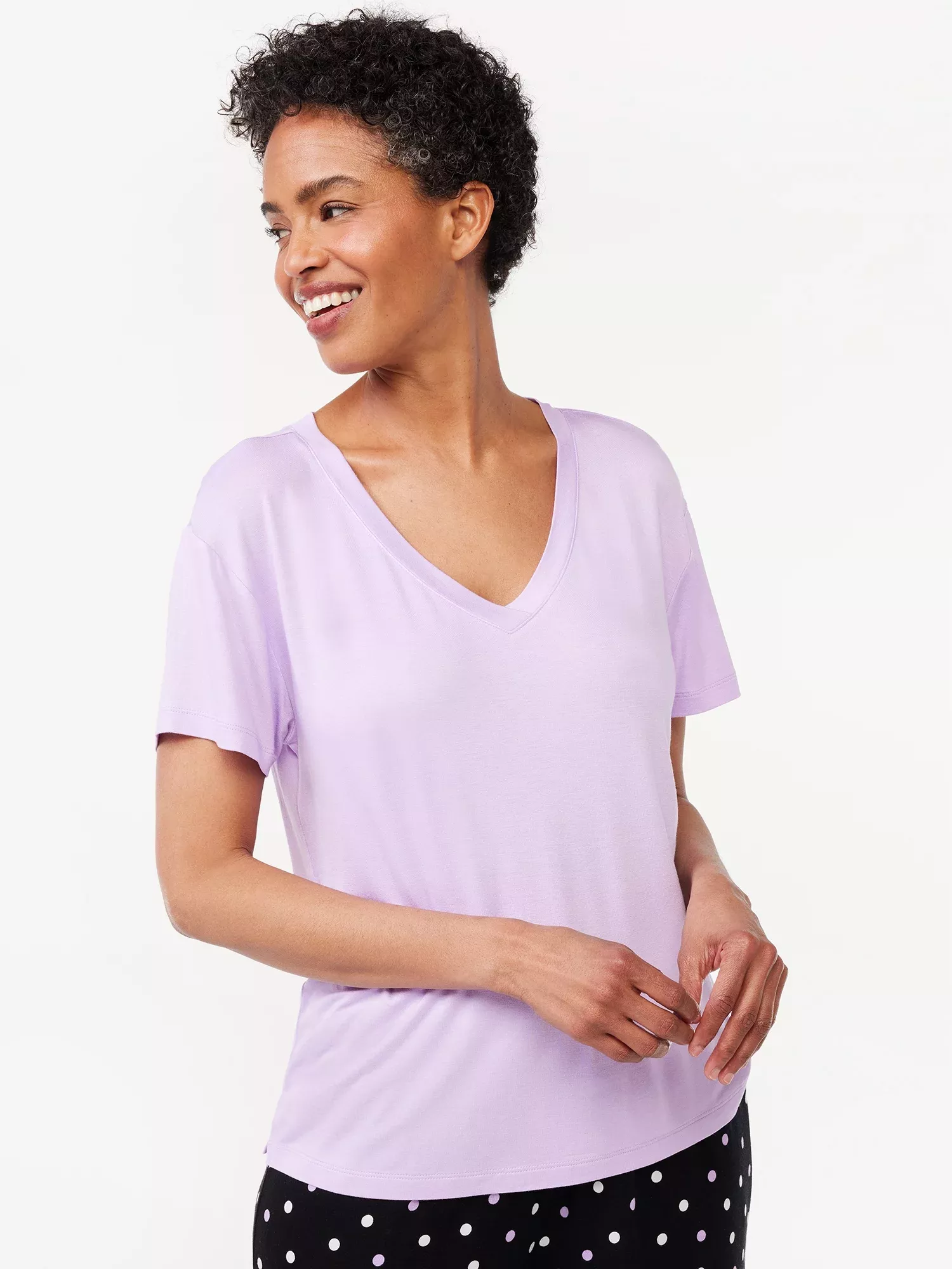 Joyspun Women's Woven Notch Collar Pajama Top, Sizes S to 3X 