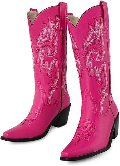 heelchic Womens Embroidered Cowboy Cowgirl Boots Snip Toe Chunky Heel Western Boots Pull On Mid C... | Amazon (US)