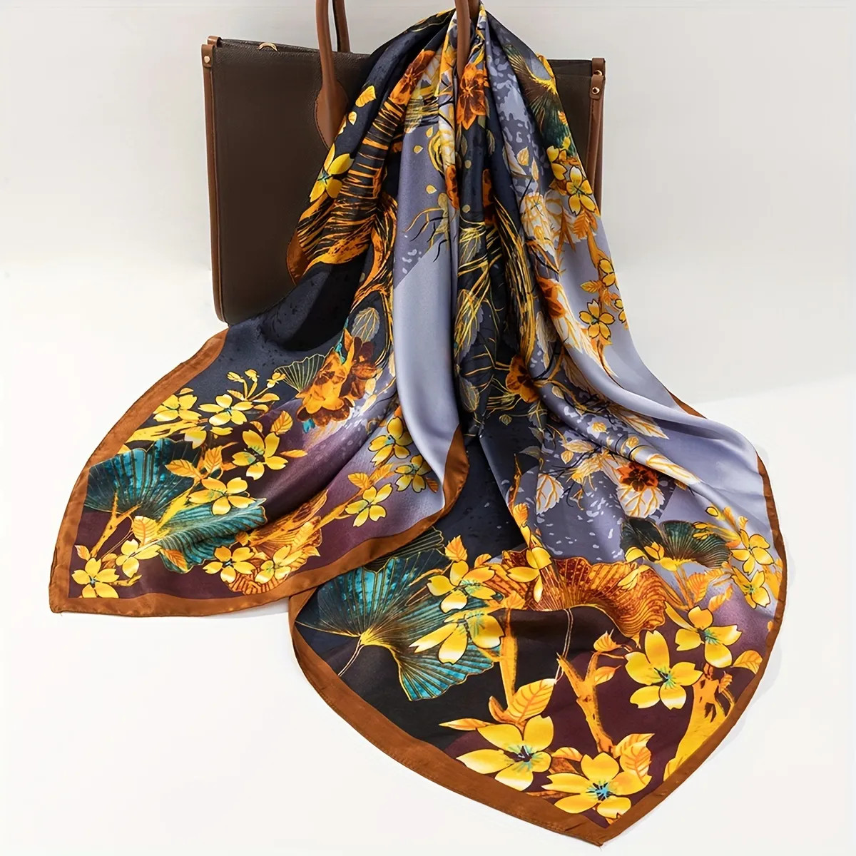 42.5" Golden Orchid Tree Print Bandana Square Scarf Silky Flower Neck Wrap Head Scarf Hair Access... | Temu Affiliate Program