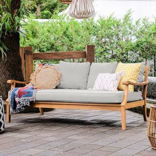 Robin Premium Indonesia Teak Wood Outdoor Sofa Day Bed with Oyster Cushion | The Home Depot