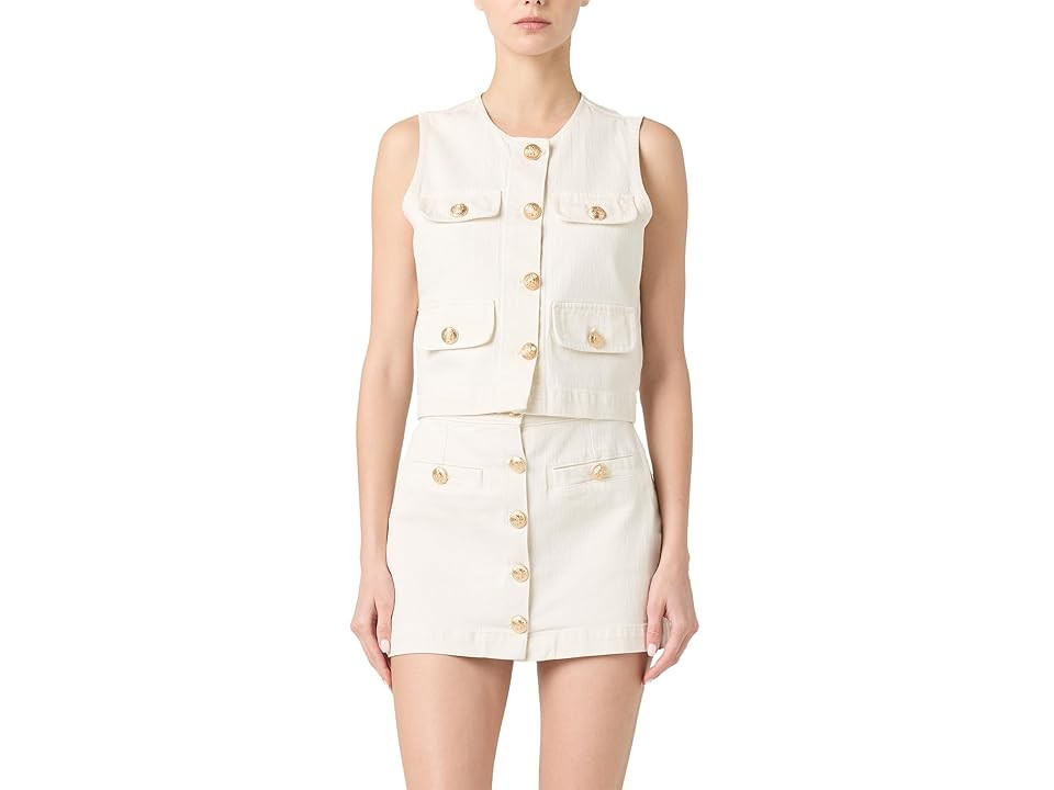 Blank NYC Denim Vest with Gold Buttons Women's Clothing White : SM, Cotton/Denim/Spandex | Zappos
