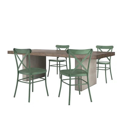 Savannah Reclaimed Finish Wood Top With Concrete Veneer Base Dining Table And X-Back Metal Chairs Set | Wayfair North America