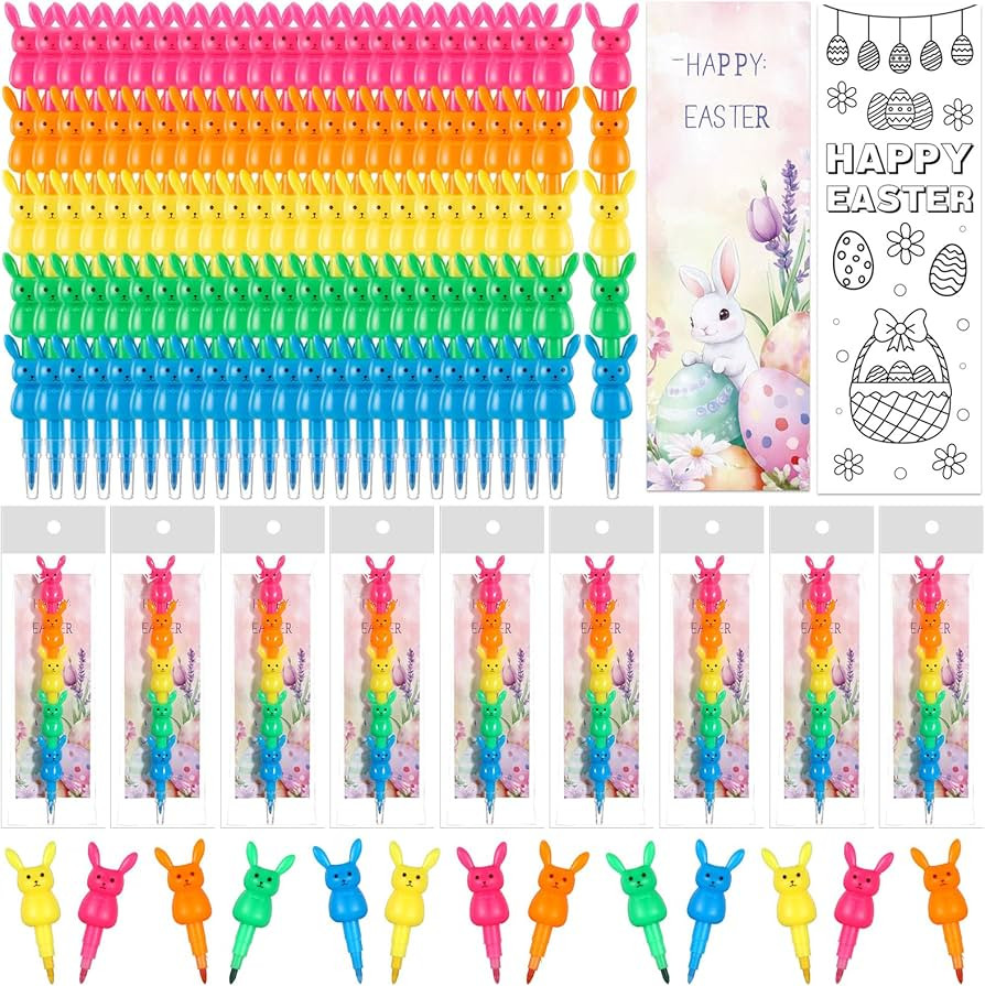 24 Set Easter Crayons Party Favors Bunny Stackable Crayons with Drawable Cards Happy Easter Egg N... | Amazon (US)