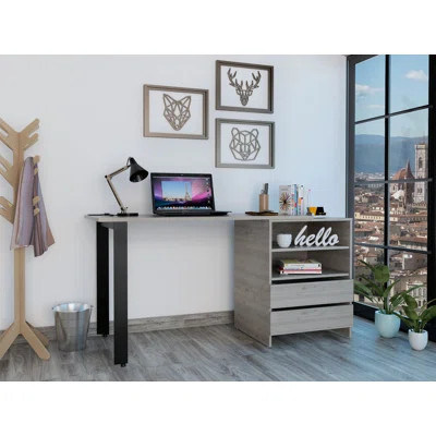 Light Gray 2-Drawer 2-Shelf Writing Desk with Ample Storage and Sleek Design for Modern Home Offices | Wayfair North America