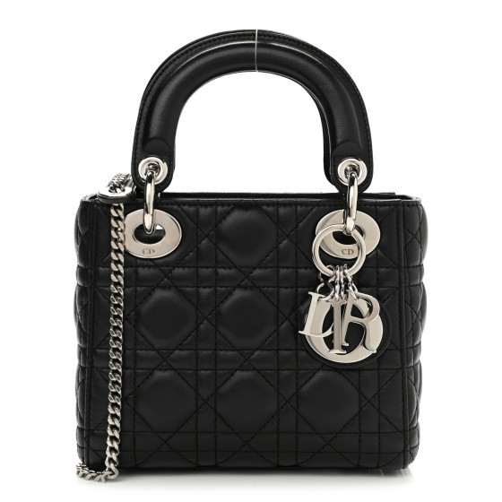 CHRISTIAN DIOR Lambskin Cannage Mini Lady Dior Black | FASHIONPHILE (US)