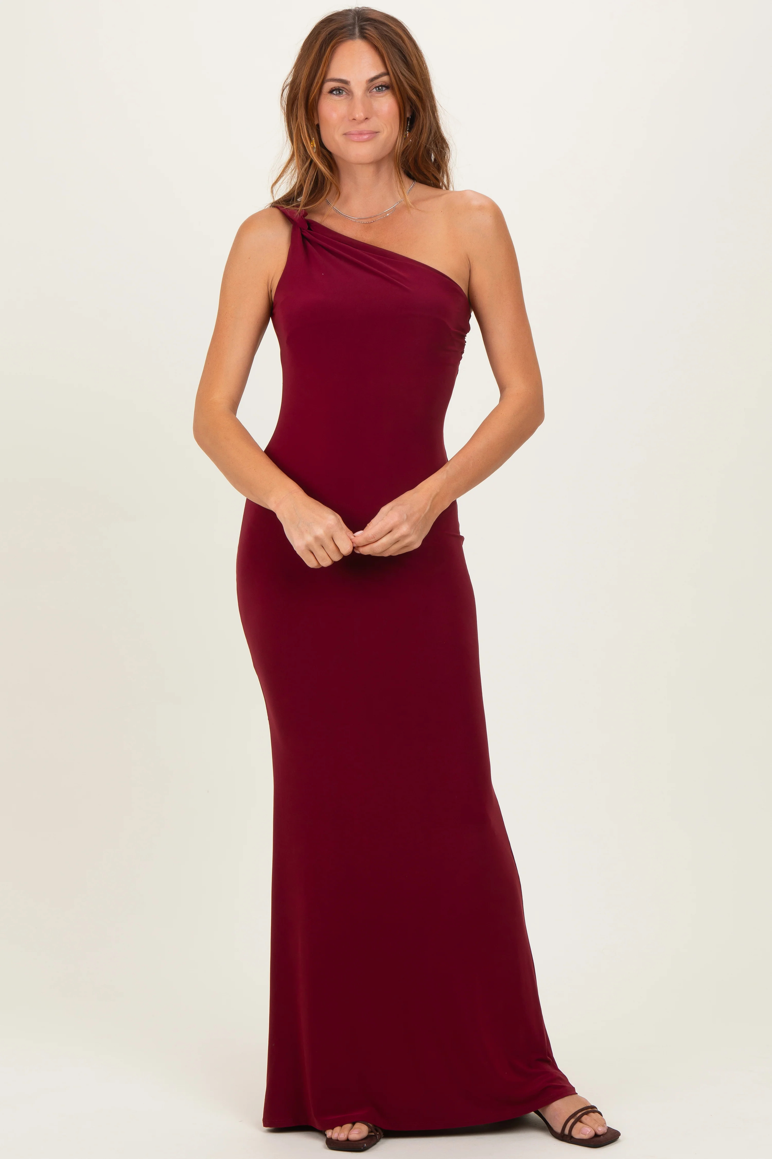 Burgundy Double Strap One Shoulder Maxi Dress | PinkBlush Maternity