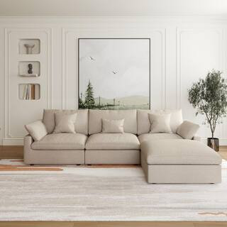 119.29 in. 4-Piece Linen Modular Free Combination Sectional Sofa with Removeble Ottoman and Cover... | The Home Depot