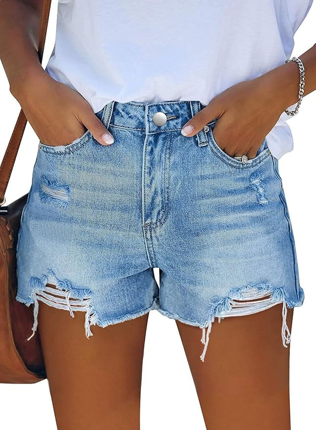 Angerella Women's Denim Shorts Mid Rise Ripped Jean Short | Amazon (US)