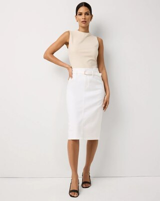 Women's Belted Denim Pencil Skirt in White size 0 | White House Black Market | White House Black Market